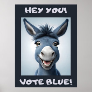 vote blue donkey, elections, politics, AI, Poster