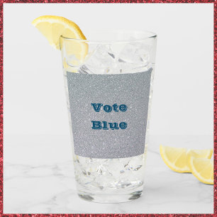 Vote Blue Glitter Drinking Glass