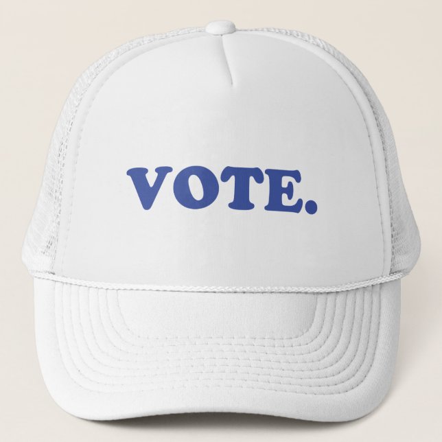 "vote" blue letters - trucker hat (Front)