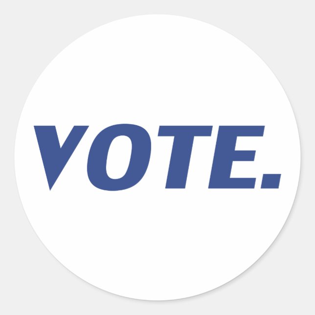 "vote" blue letters, white background classic round sticker (Front)