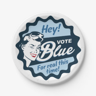 Vote Blue Paper Plate Vintage Retro Funny