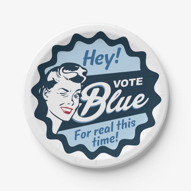 Vote Blue | Paper Plate | Vintage Retro Funny (Front)