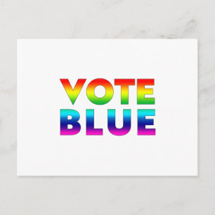"vote blue" pride lgbtq lgbt rainbow colours, whit postcard