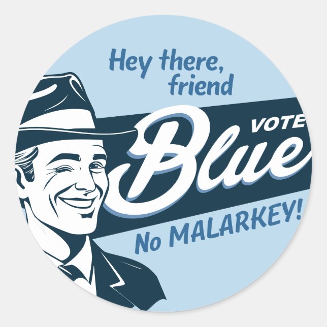 Vote Blue | Retro Funny Guy |  Classic Round Sticker (Front)