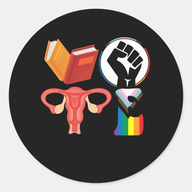 Vote Books Fist Ovaries Lgbt Oppressed Represents  Classic Round Sticker (Front)