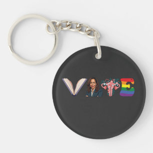 VOTE Books Uterus LGBT Kamala Harris Walz Election Key Ring