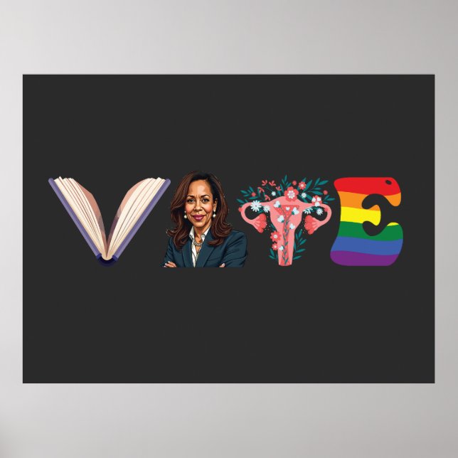 VOTE Books Uterus LGBT Kamala Harris Walz Election Poster (Front)