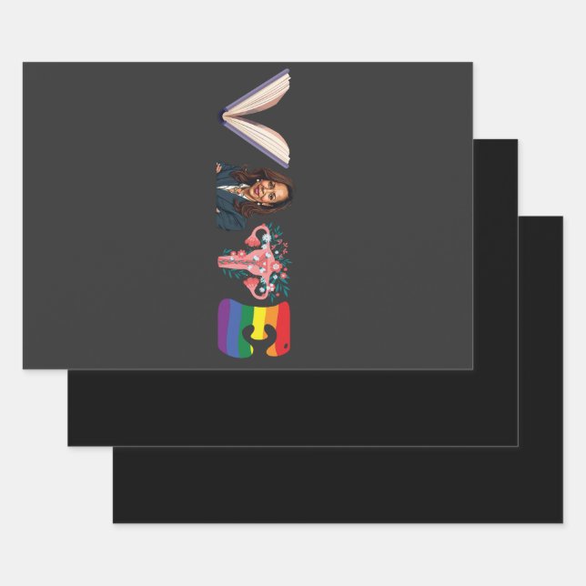VOTE Books Uterus LGBT Kamala Harris Walz Election Wrapping Paper Sheet (Set)