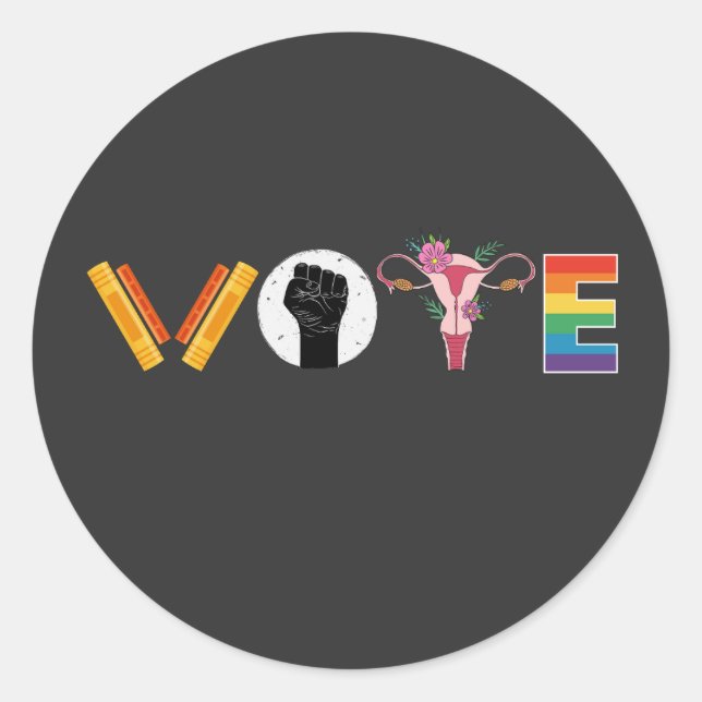 VOTE Books Uterus LGBT Support Classic Round Sticker (Front)