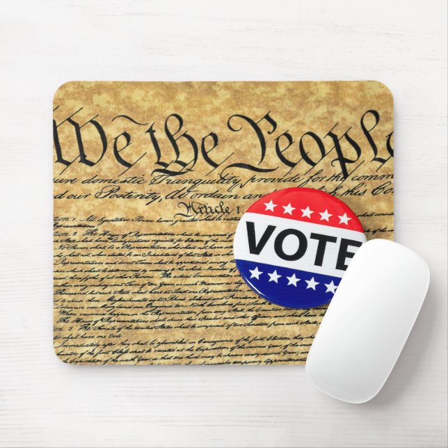 Vote Button On U.S. Constitution Mouse Mat (With Mouse)