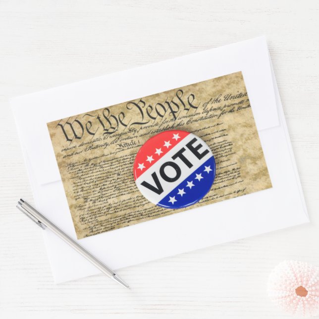 Vote Button On US Constitution Rectangular Sticker (Envelope)