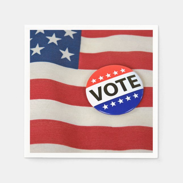 Vote Button On USA Flag Napkin (Front)