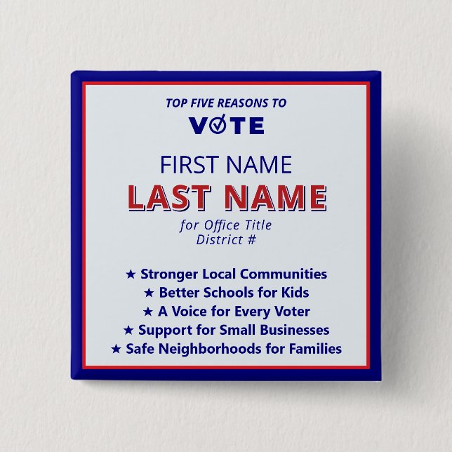 Vote Candidate Name 2026 Modern American Platform  15 Cm Square Badge (Front)