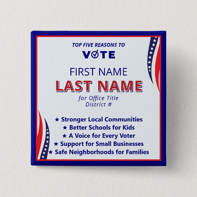 Vote Candidate Name 2026 Simple American Platform  15 Cm Square Badge (Front)