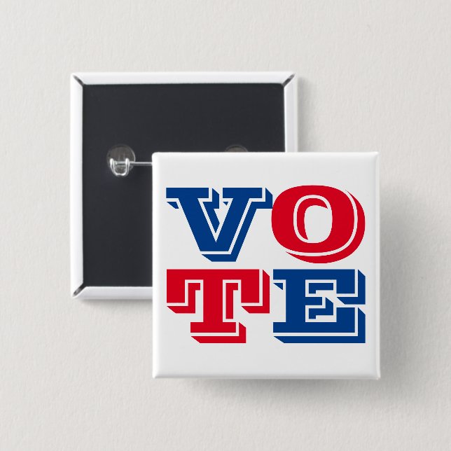 VOTE Custom Text and Colours Blue Red White 15 Cm Square Badge (Front & Back)