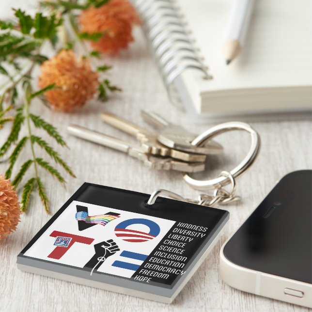 VOTE Democracy, Kindness, Science and Equality Key Ring (Front Right)