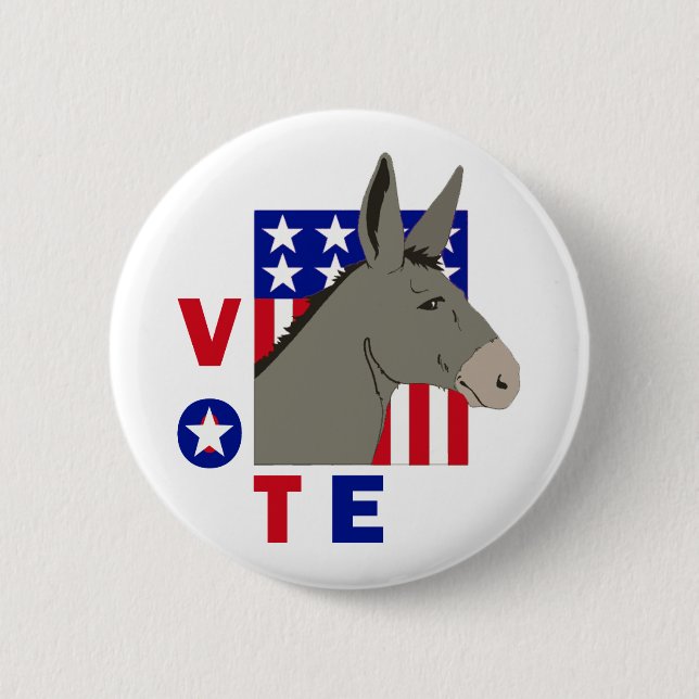 VOTE DEMOCRAT DONKEY 6 CM ROUND BADGE (Front)