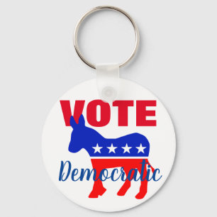 VOTE Democratic Patriotic Donkey, Stars - Button Key Ring