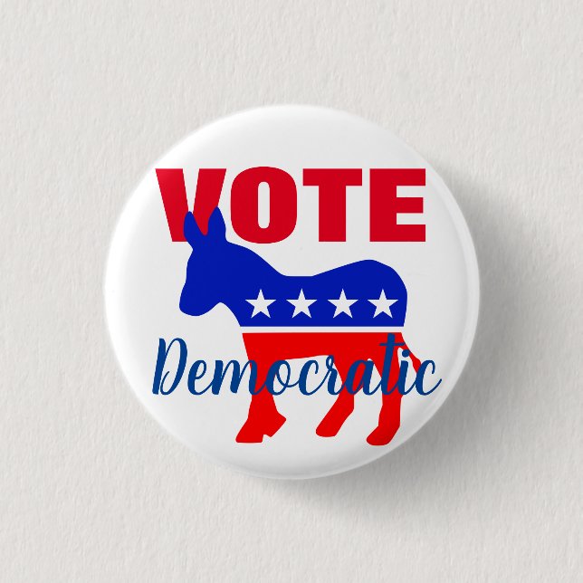VOTE Democratic with Patriotic Donkey and Stars 3 Cm Round Badge (Front)