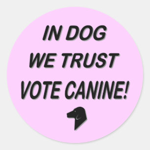 Vote Dog with Black Text Classic Round Sticker