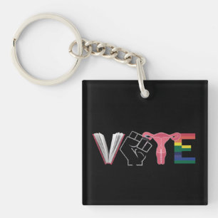 Vote Feminist Women's Rights Banned Books LGBTQ Key Ring