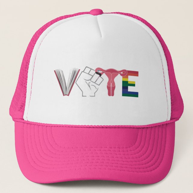 Vote Feminist Women's Rights Banned Books LGBTQ Trucker Hat (Front)