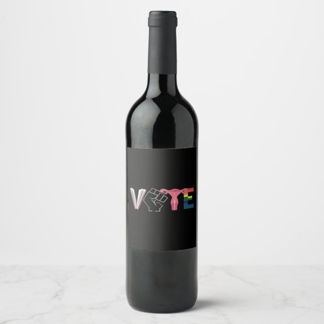 Vote Feminist Women's Rights Banned Books LGBTQ Wine Label (Front)