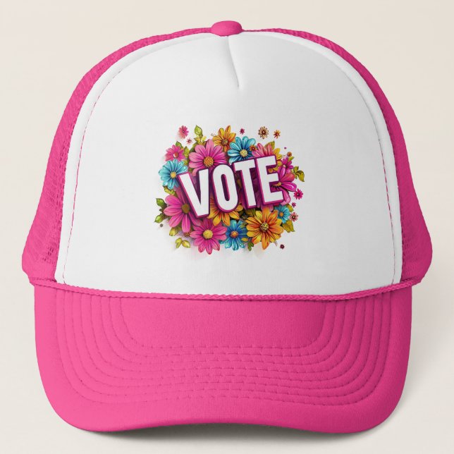 VOTE Floral Pink Trucker Hat (Front)