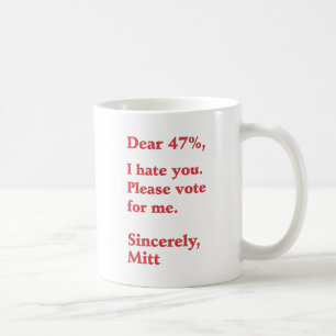 Vote for Barack Obama Mitt Romney Hates You 47% Coffee Mug