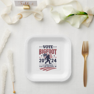Vote For Bigfoot 2024 Sasquatch Presidential  Paper Plate