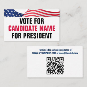 Vote For Candidate American Flag Patriotic QR Code Business Card