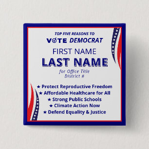 Vote for Candidate Name 2026 Democrat Platform 15 Cm Square Badge