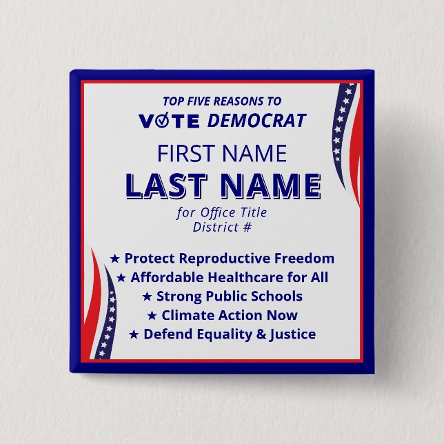 Vote for Candidate Name 2026 Democrat Platform 15 Cm Square Badge (Front)