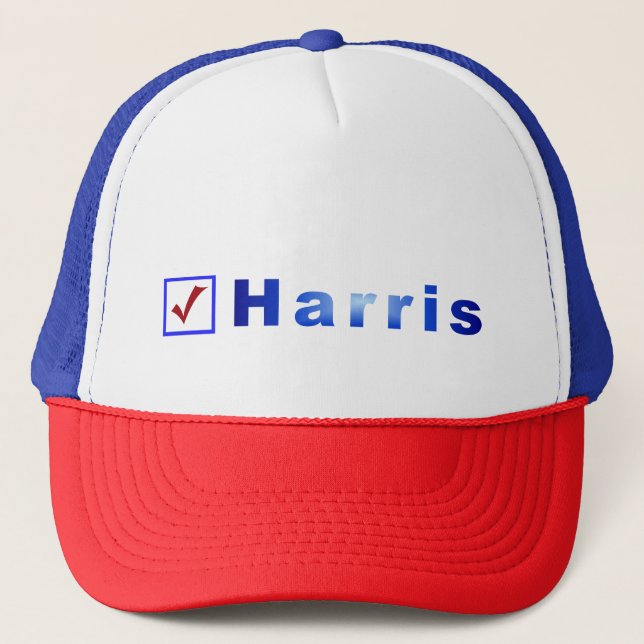 Vote for Harris Red Check in Blue Box Hats (Front)