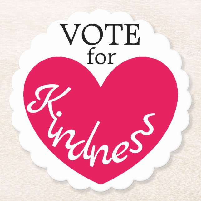 VOTE for Kindness Pink Heart Fun Paper Coaster (Front)