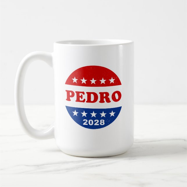 Vote for Pedro 2028 Retro Campaign Button Funny Coffee Mug (Left)