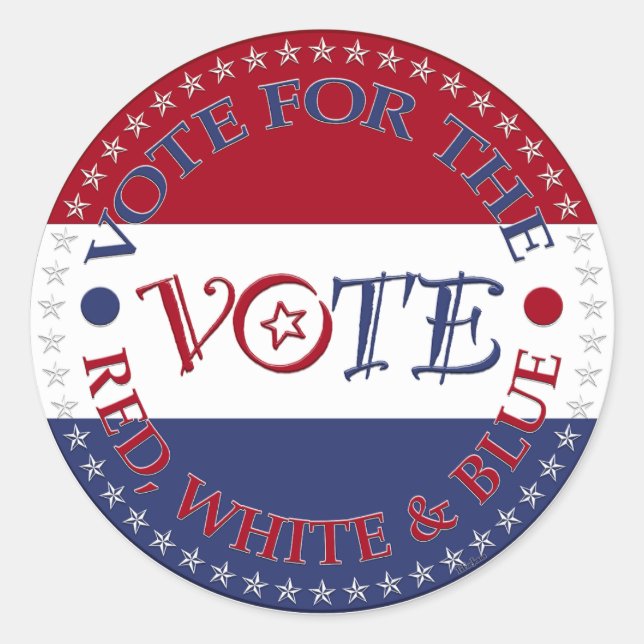 Vote For The Red, White and Blue VOTE Script Classic Round Sticker (Front)