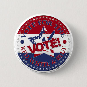 Vote For The Red, White and Blue VOTE! Star Check 6 Cm Round Badge