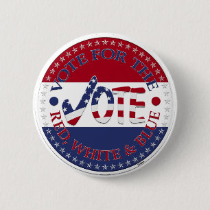 Vote For The Red, White Blue USA Check Mark VOTE 6 Cm Round Badge