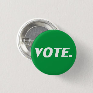 Vote green and white modern typography 3 cm round badge