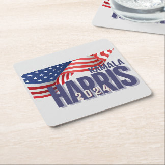 Vote Harris Election 2024  Square Paper Coaster