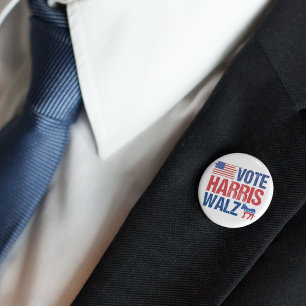 Vote Harris Walz American Flag Democrat Donkey 6 Cm Round Badge