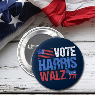 Vote Harris Walz Democrat Donkey American Flag 6 Cm Round Badge