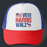 Vote Harris Walz Democrat Donkey American Flag Trucker Hat<br><div class="desc">Vote Harris Walz hat with the American flag and democrat donkey in red, white, and blue. Kamala Harris and Tim Walz for president and vice president as the democratic party candidates in this cool, patriotic design for the 2024 election.</div>