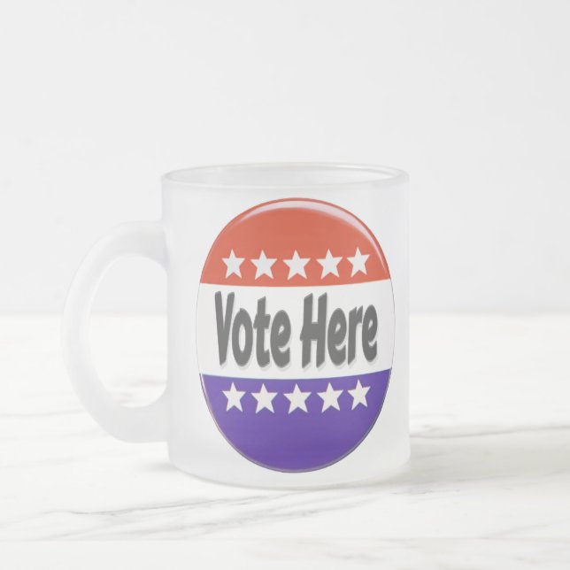 Vote Here Frosted Glass Coffee Mug (Left)