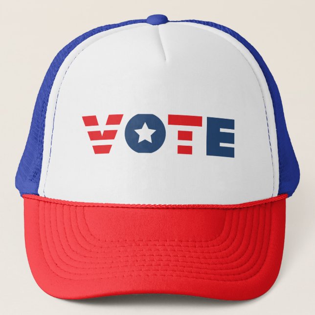 VOTE In Blue Red Letters Trucker Hat (Front)