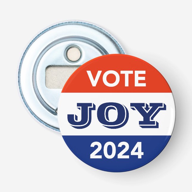 Vote Joy 2024 Harris Walz Bottle Opener (Front)