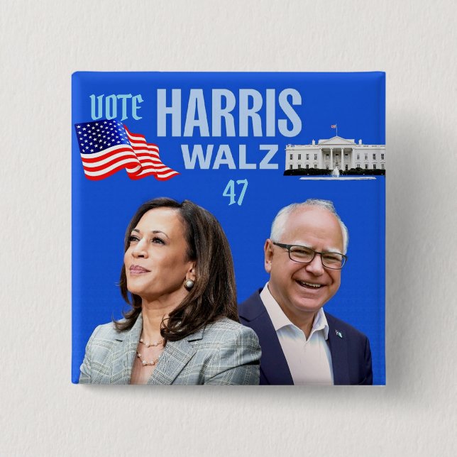 Vote-Kamala-Harris and Tim-Walz-2024_ 15 Cm Square Badge (Front)