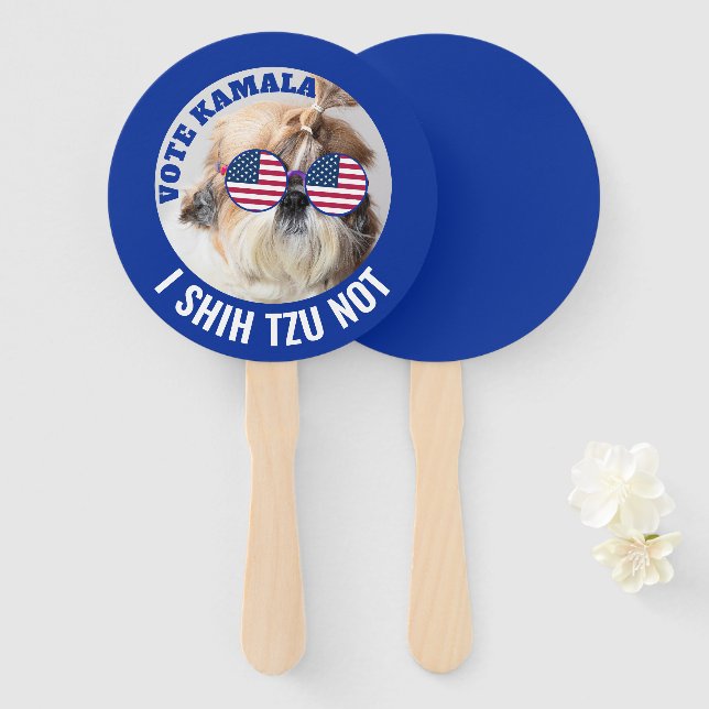 Vote Kamala USA flag Shih Tzu Not cute dog Hand Fan (Front and Back)