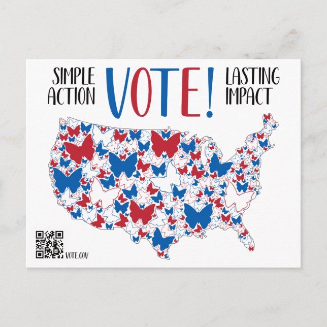 Vote! Lasting Impact, Red White Blue Butterflies  Postcard (Front)